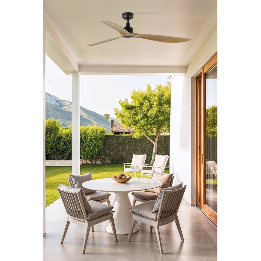 FARO 34360WT - Stropni ventilator OUTWOOD L smeđa/crna pr. 150 cm Wi-Fi Tuya IP44 + daljinski upravljač