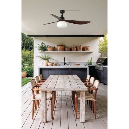FARO 34362WT-11L - Stropni ventilator OUTWOOD L 1xE27/15W/230V smeđa/crna Ø150 cm Wi-Fi Tuya IP44 + daljinsko upravljanje