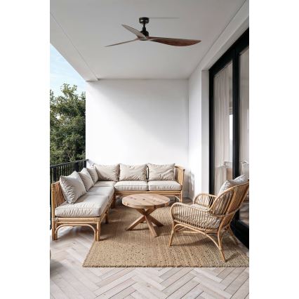 FARO 34362WT - Stropni ventilator OUTWOOD L smeđa/crna Ø 150 cm Wi-Fi Tuya IP44 + daljinski upravljač