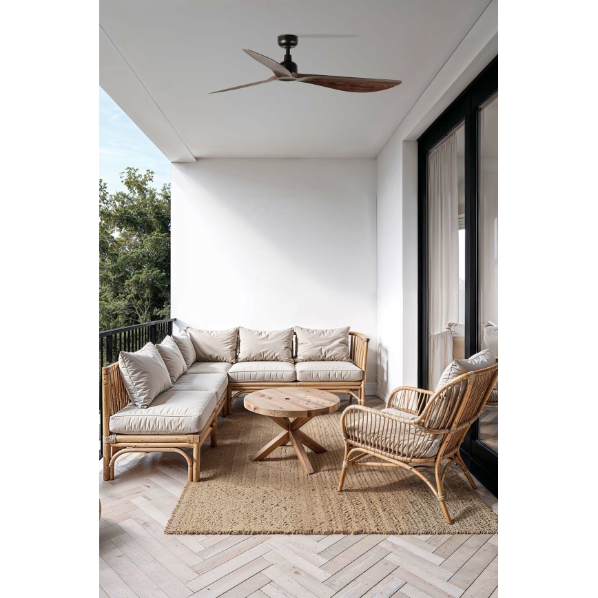 FARO 34362WT - Stropni ventilator OUTWOOD L smeđa/crna Ø 150 cm Wi-Fi Tuya IP44 + daljinski upravljač