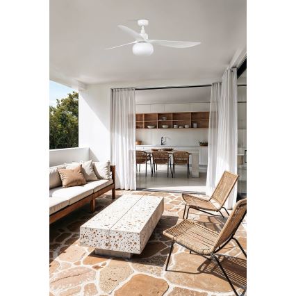 FARO 34363WT-11L - Stropni ventilator OUTWOOD L 1xE27/15W/230V bijela pr. 150 cm Wi-Fi Tuya IP44 + daljinski upravljač
