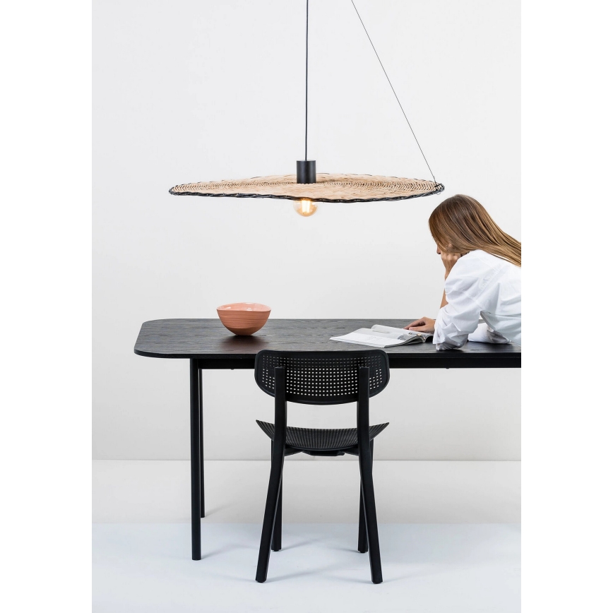 FARO 68590-70 - Luster na sajli COSTAS 1xE27/15W/230V pr. 100 cm crna/ratan