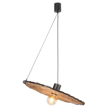 FARO 68590-70 - Luster na sajli COSTAS 1xE27/15W/230V pr. 100 cm crna/ratan