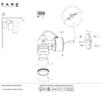 FARO 70260 - Vanjska zidna svjetiljka LIT 1xGU10/8W/230V IP54