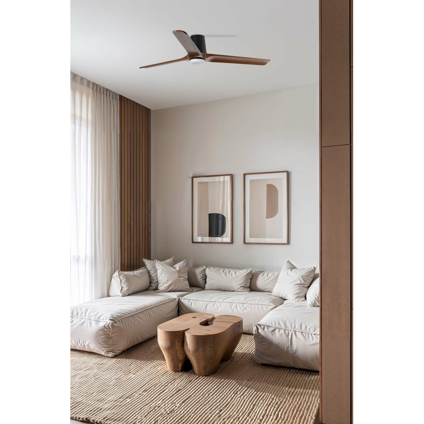 FARO 33839WT-1TW - LED Prigušivi stropni ventilator HEYWOOD TUB L LED/10W/230V 2700/4000/6000K bor/crna pr. 132 cm Wi-Fi Tuya + daljinski upravljač