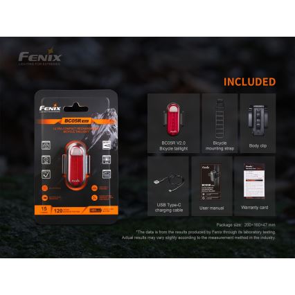 Fenix BC05RV20 - LED Punjiva svjetiljka za bicikl LED/USB IP66 15 lm 120 h