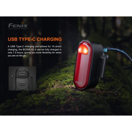 Fenix BC05RV20 - LED Punjiva svjetiljka za bicikl LED/USB IP66 15 lm 120 h