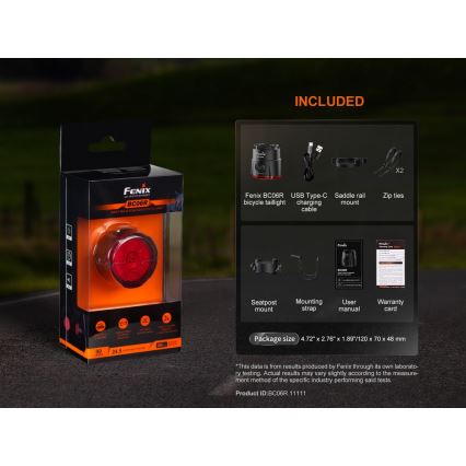 Fenix BC06R - LED Prigušiva punjiva bljeskalica za bicikl LED/USB IP66 90 lm 24,5 h