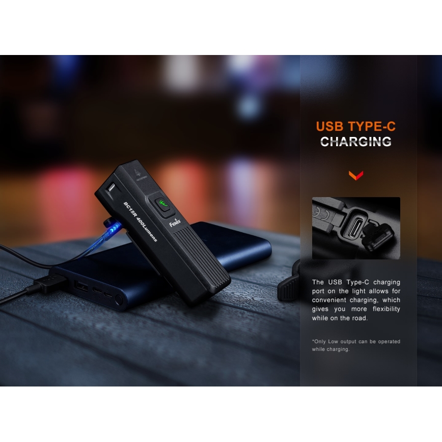 Fenix BC15R - LED Prigušiva punjiva svjetiljka za bicikl LED/USB IP66 400 lm 31,5 h 2600 mAh