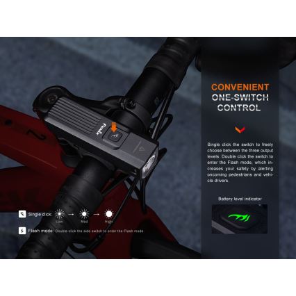 Fenix BC15R - LED Prigušiva punjiva svjetiljka za bicikl LED/USB IP66 400 lm 31,5 h 2600 mAh