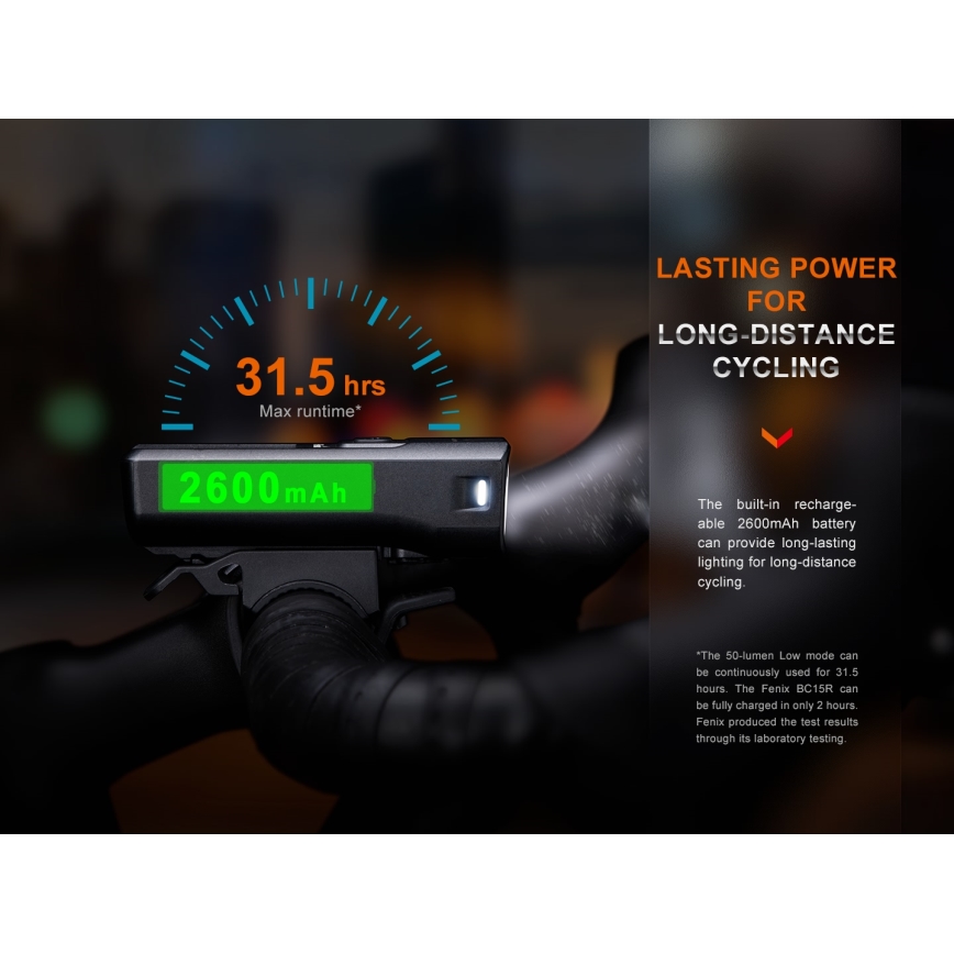 Fenix BC15R - LED Prigušiva punjiva svjetiljka za bicikl LED/USB IP66 400 lm 31,5 h 2600 mAh