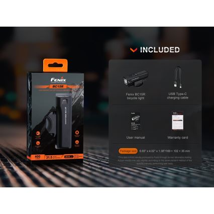 Fenix BC15R - LED Prigušiva punjiva svjetiljka za bicikl LED/USB IP66 400 lm 31,5 h 2600 mAh