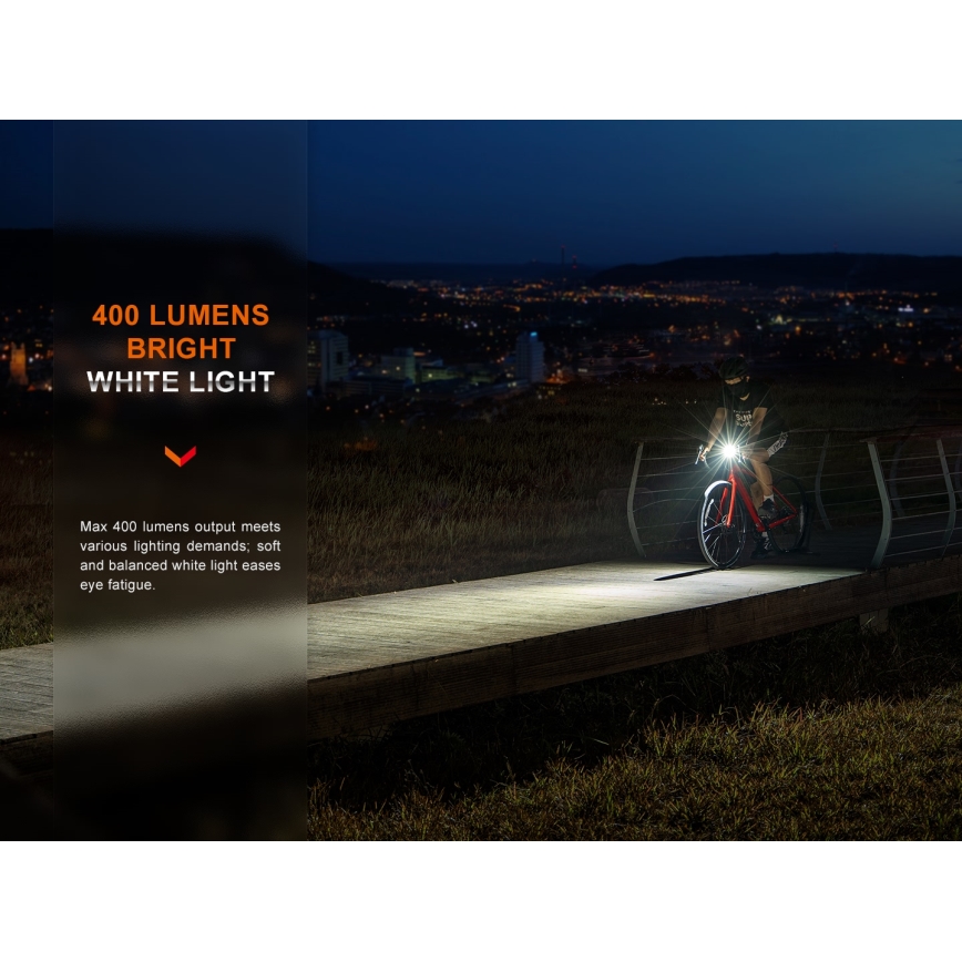 Fenix BC15R - LED punjiva biciklistička svjetiljka s mogućnošću prigušivanja LED/USB IP66 400 lm 31,5 h 2600 mAh