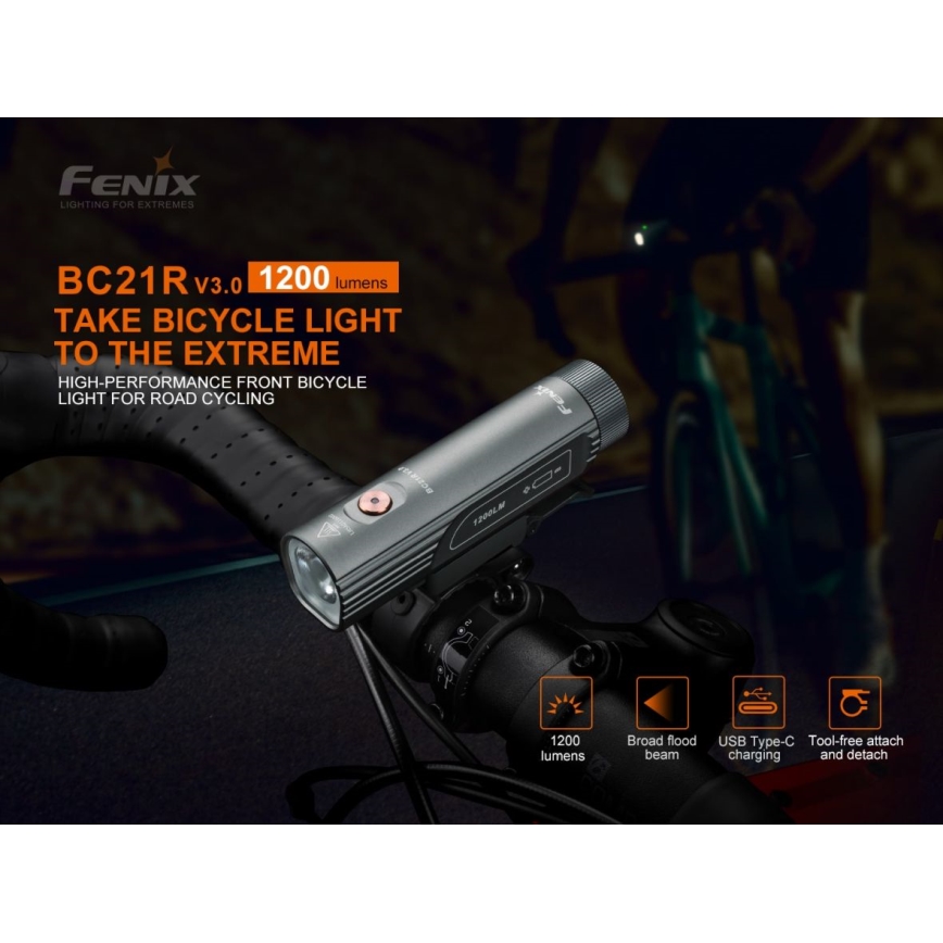 Fenix BC21RV30 - LED Punjiva svjetiljka za bicikl LED/USB IP68 1200 lm 33 h