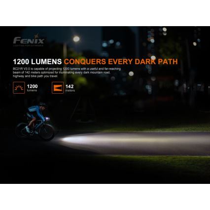 Fenix BC21RV30 - LED Punjiva svjetiljka za bicikl LED/USB IP68 1200 lm 33 h