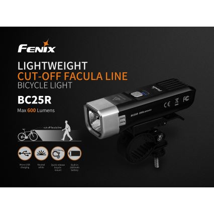 Fenix BC25R - LED Punjiva svjetiljka za bicikl LED/USB IP66 600 lm 36 h