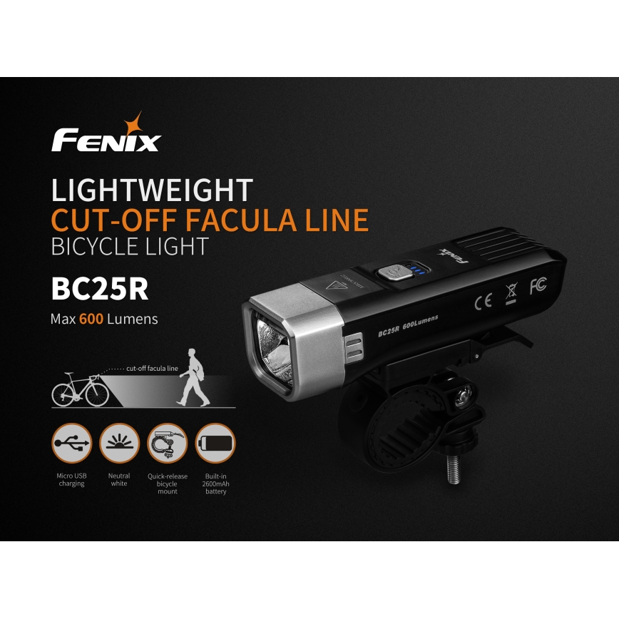 Fenix BC25R - LED Punjiva svjetiljka za bicikl LED/USB IP66 600 lm 36 h