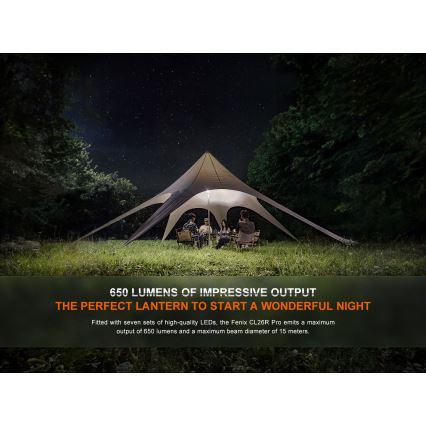 Fenix CL26RPROOLI - LED Prigušiva prijenosna punjiva lampa LED/USB IP66 650 lm 408 h 5000 mAh zelena