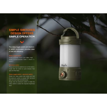 Fenix CL26RPROOLI - LED Prigušiva prijenosna punjiva lampa LED/USB IP66 650 lm 408 h 5000 mAh zelena
