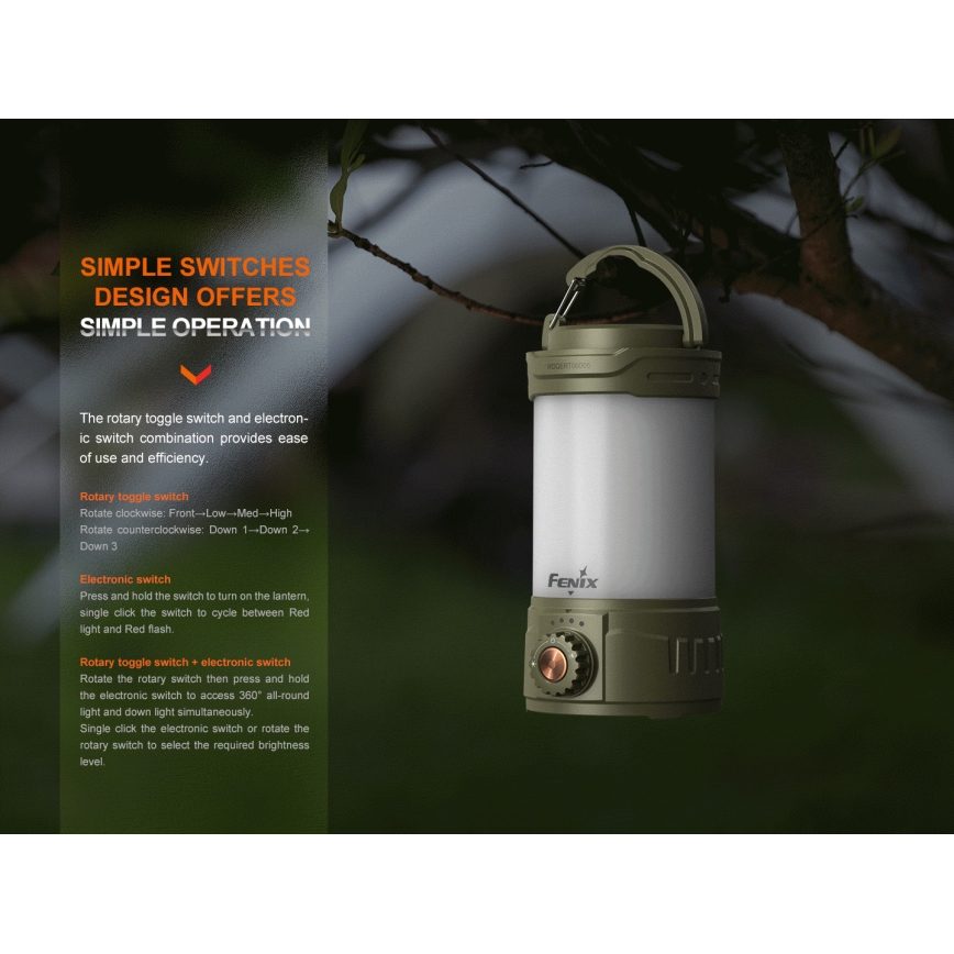 Fenix CL26RPROOLI - LED Prigušiva prijenosna punjiva lampa LED/USB IP66 650 lm 408 h 5000 mAh zelena