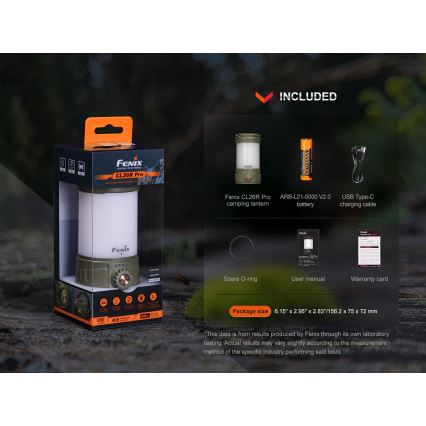 Fenix CL26RPROOLI - LED Prigušiva prijenosna punjiva lampa LED/USB IP66 650 lm 408 h 5000 mAh zelena