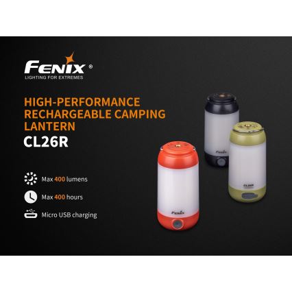 Fenix CL26RRED - LED Prigušiva prijenosna punjiva lampa LED/USB/2xCR123A IP66 400 lm 400 h 2600 mAh narančasta