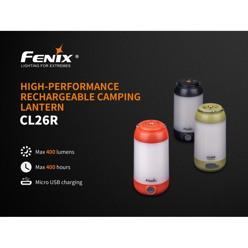 Fenix CL26RRED - LED Prigušiva prijenosna punjiva lampa LED/USB/2xCR123A IP66 400 lm 400 h 2600 mAh narančasta
