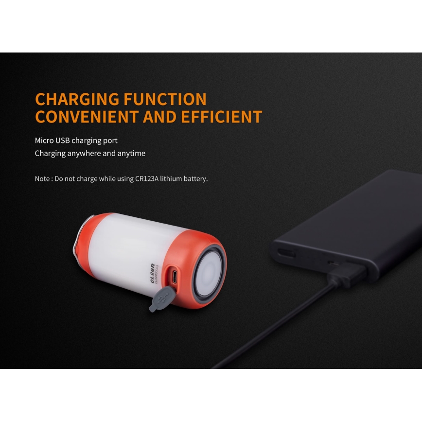 Fenix CL26RRED - LED Prigušiva prijenosna punjiva lampa LED/USB/2xCR123A IP66 400 lm 400 h 2600 mAh narančasta