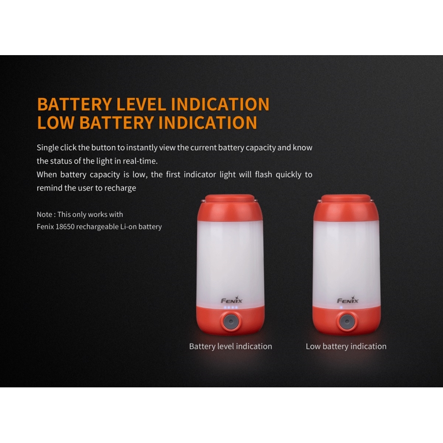 Fenix CL26RRED - LED Prigušiva prijenosna punjiva lampa LED/USB/2xCR123A IP66 400 lm 400 h 2600 mAh narančasta