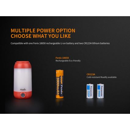 Fenix CL26RRED - LED Prigušiva prijenosna punjiva lampa LED/USB/2xCR123A IP66 400 lm 400 h 2600 mAh narančasta