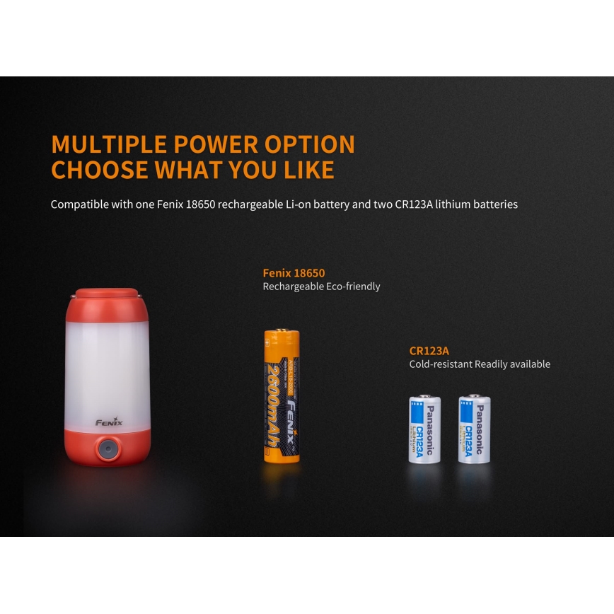 Fenix CL26RRED - LED Prigušiva prijenosna punjiva lampa LED/USB/2xCR123A IP66 400 lm 400 h 2600 mAh narančasta