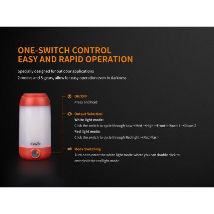 Fenix CL26RRED - LED Prigušiva prijenosna punjiva lampa LED/USB/2xCR123A IP66 400 lm 400 h 2600 mAh narančasta