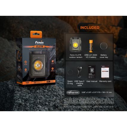 Fenix CL27RGRE - LED Prigušiva punjiva svjetiljka LED/USB IP66 1600 lm 285 h