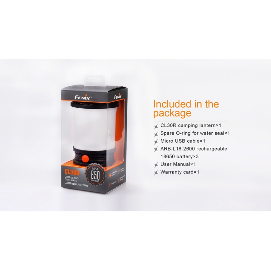 Fenix CL30R - LED Prijenosna punjiva lampa LED/USB/6xCR123A IPX7 650 lm 300 h 2600 mAh