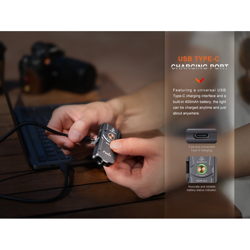Fenix E03RV20GREY - LED Punjiva baterijska svjetiljka LED/USB IP66 500 lm 30 h