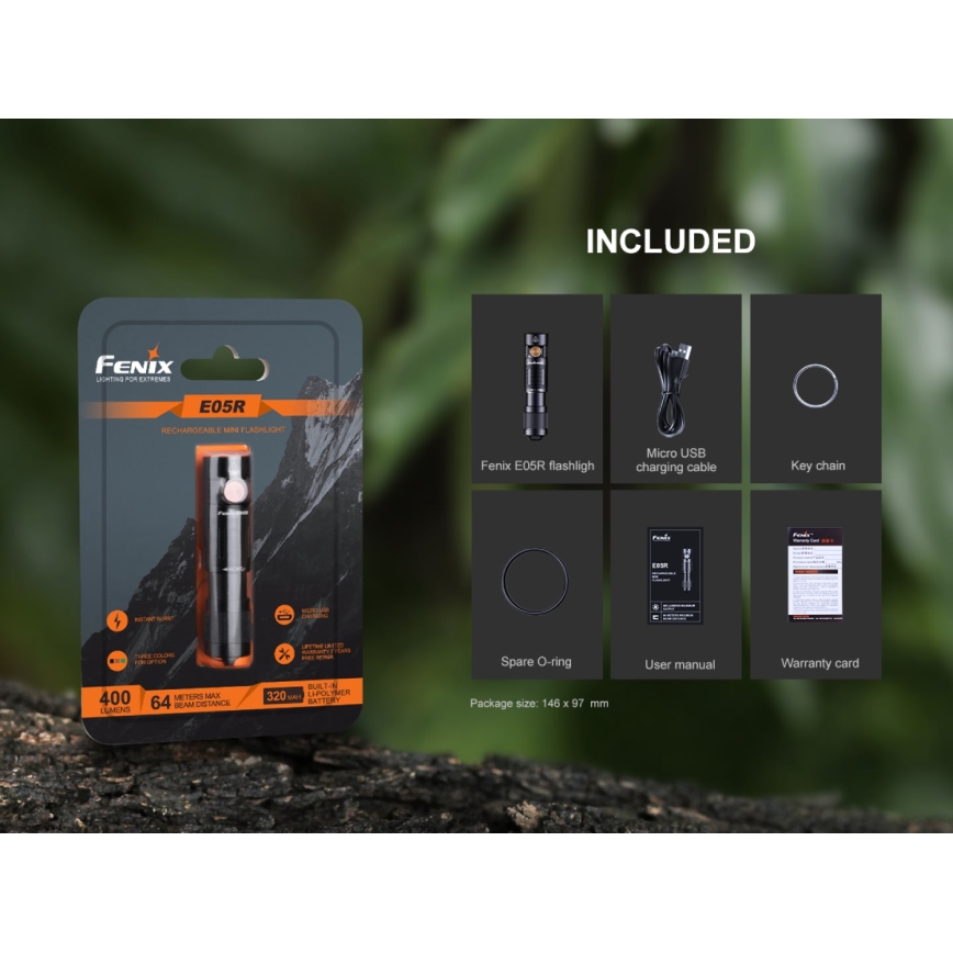 Fenix E05RBLC - LED Punjiva baterijska svjetiljka LED/USB IP68 400 lm 30 h