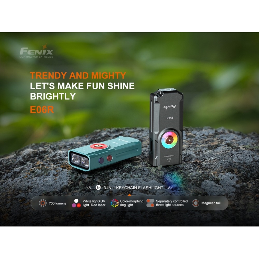Fenix E06RGRY - LED Prigušiva punjiva baterijska svjetiljka UV LED/USB IP66 700 s. 60 h siva