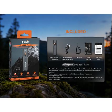 Fenix E06RPROEUBLC- LED punjiva ručna svjetiljka s podesivom svjetlinom LED/USB 1650 mAh IP66 1600 lm 111 h crna