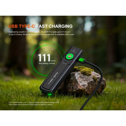 Fenix E06RPROEUBLC- LED punjiva ručna svjetiljka s podesivom svjetlinom LED/USB 1650 mAh IP66 1600 lm 111 h crna