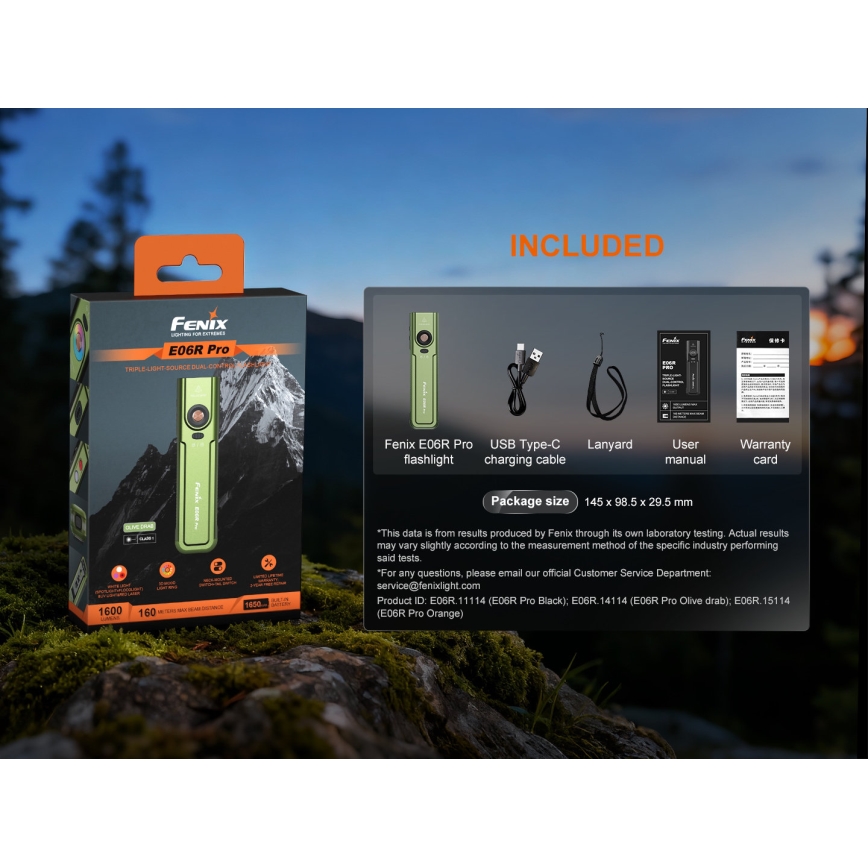 Fenix E06RPROEUOLI - LED punjiva svjetiljka s podesivom jačinom svjetla LED/USB 1650 mAh IP66 1600 lm 111 h zelena