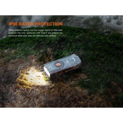 Fenix E06RTKS - LED Prigušiva punjiva baterijska svjetiljka UV LED/USB IP66 700 lm 60 h 750 mAh tirkizna