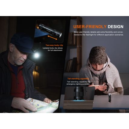 Fenix E12V30 - LED punjiva svjetiljka s prigušivanjem LED/1xAA 2000 mAh IP68 200 lm 100 h crna