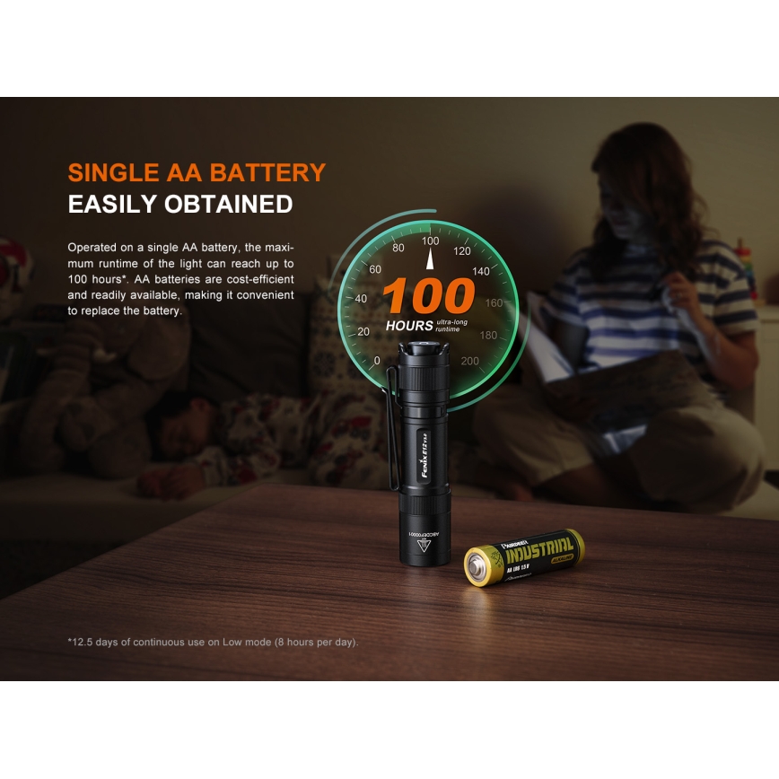 Fenix E12V30 - LED punjiva svjetiljka s prigušivanjem LED/1xAA 2000 mAh IP68 200 lm 100 h crna
