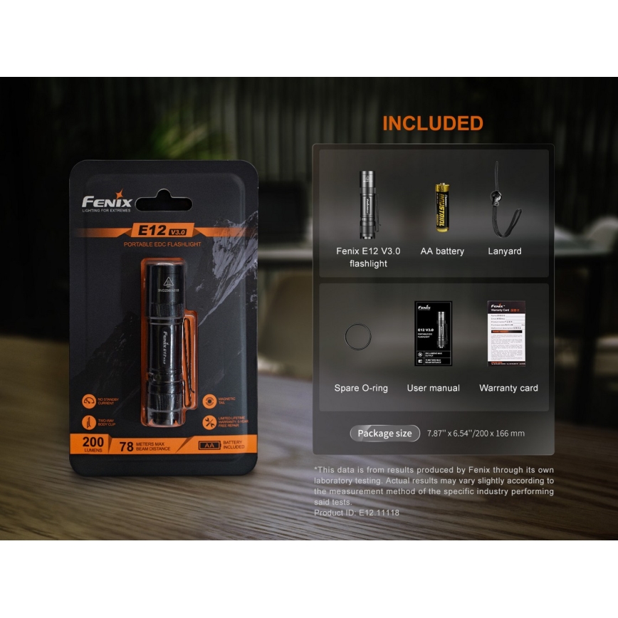 Fenix E12V30 - LED punjiva svjetiljka s prigušivanjem LED/1xAA 2000 mAh IP68 200 lm 100 h crna