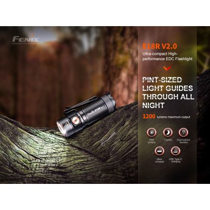 Fenix E18RV20800 - LED punjiva svjetiljka s prigušivanjem LED/USB/1xCR123A 800 mAh IP68 1200 lm 200 h crna