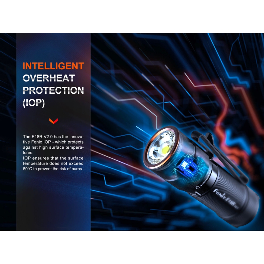 Fenix E18RV20800 - LED punjiva svjetiljka s prigušivanjem LED/USB/1xCR123A 800 mAh IP68 1200 lm 200 h crna