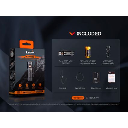 Fenix E18RV20800 - LED punjiva svjetiljka s prigušivanjem LED/USB/1xCR123A 800 mAh IP68 1200 lm 200 h crna