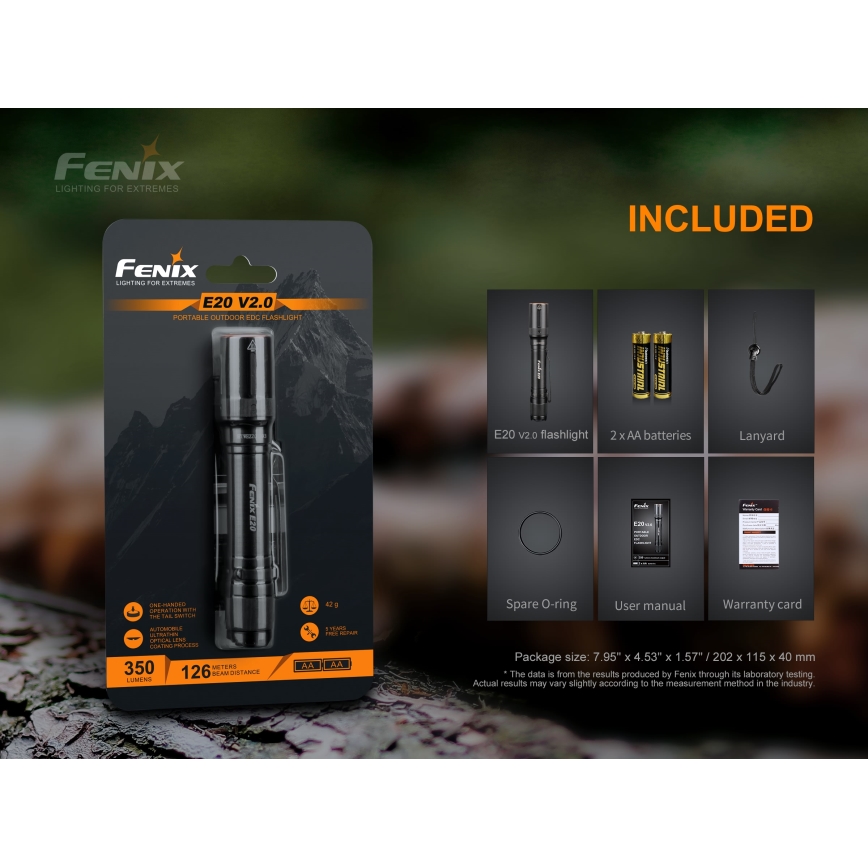 Fenix E20V20 - LED Baterijska svjetiljka LED/2xAA IP68 350 lm 200 h