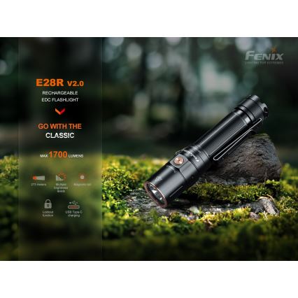 Fenix E28RV20 - LED Prigušiva punjiva baterijska svjetiljka LED/USB/2xCR123A IP68 1700 lm 260 h 3400 mAh