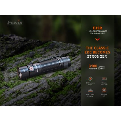 Fenix E35RSETAODS - LED Prigušiva punjiva baterijska svjetiljka LED/USB IP68 3100 lm 69 h 5000 mAh + difuzor 26,5mm